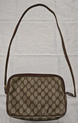 Bolso de Hombro Gucci Supreme Bolso sin asas Logo GG Vintage Años 80 Marrón Lona Cuero Foto 1 de 4