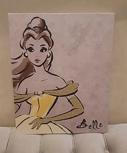 Disney Artissimo Princess Belle Beauty Beast 16x20 Canvas Wall Hanging Glitter - Picture 1 of 7