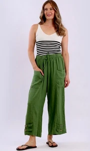 Pantalone palazzo italiano Lagenlook donna Lugano lino tinta unita gamba larga 1 taglia 10-18 - Foto 1 di 6