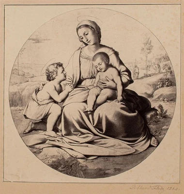 Johann Gebhard Flatz Madonna mit Kind Fotografie 1864 Heilige Familie Tondo - Изображение 1 из 2