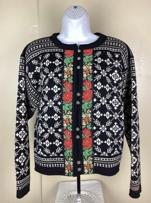 DALE OF NORWAY Informal Negro Floral Lana Tejido Esquí Cárdigan Suéter Talla S Foto 1 de 4