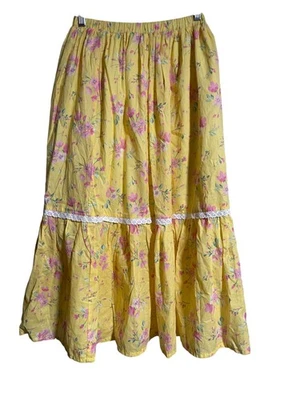 Yellow Floral Kids Maxi Skirt Size L 10/12 Partially Lined Lightweight With Lace - Image 1 of 4