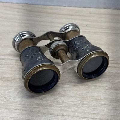Antique Sportiere Paris Opera Glasses Binoculars Embossed Brass Floral France - Image 1 of 4
