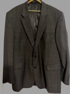 Jos A Bank 48L Sports Coat Size Dark Grey Window Pane Check 100% Wool - Picture 1 of 11