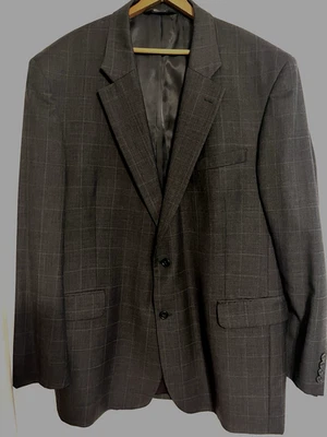 Jos A Bank 48L Sports Coat Size Dark Grey Window Pane Check 100% Wool - Image 1 of 4