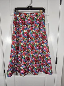 Boden Damenrock Größe US 10/UK 6 Taschen Midi A-Linie Blumenmuster gerafft rot blau - Bild 1 von 5