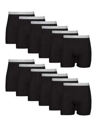 Hanes Boxer Briefs 12-Pack Mens Value Pack Black Comfort Flex Waist Tagless S-XL - Image 1 of 2