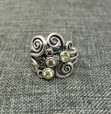 Anillo Esterlina Genuino Pandora Verde y Champagne Circonita cúbica Otoño Vientos Remolinos Talla 8 Foto 1 de 4