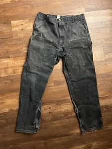 Black Carhartt Double Knee Dungaree Loose Fit Pants B01 BLK 40x36 - Picture 1 of 7