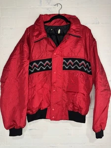 Vintage Comfy Casuals Southwestern Red/Black Bomber Jacket Sz Large USA Made NFR - Picture 1 of 6