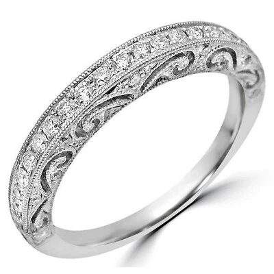 Art Deco Style Lab Created Diamond Half Eternity Band Ring 14K White Gold Finish - Image 1 of 4