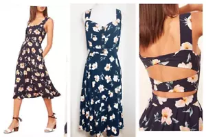 Reformation L Blue Floral Midi Dress Lanai Isle Open Back $278 - Picture 1 of 5