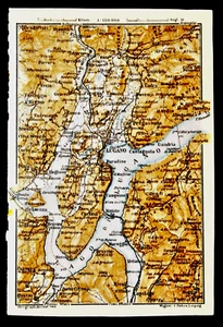 1909 Mappa Geo-Topografica. LAGO DI LUGANO..CITTA e Dintorni. Wagner Debes.Aetna - Foto 1 di 1