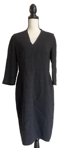 Ellen Tracy Dress Sz 12 Wool Blend Shift 3/4 Sleeve Charcoal Gray - Picture 1 of 15