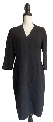 Ellen Tracy Dress Sz 12 Wool Blend Shift 3/4 Sleeve Charcoal Gray - Image 1 of 4