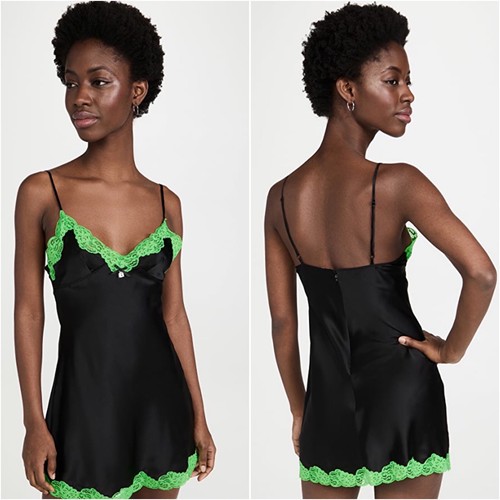 Abito slip Alexander Wang nuovo senza etichette nero e neon Kelly $450 6