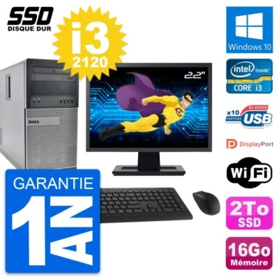 PC tour DELL 990 Pantalla 22" Intel Core i3-2120 RAM 16Go GB 2To Windows 10 Wifi - Imagen 1 de 4
