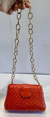WAVES By Tandem Vintage 60s Red Woven Straw Frame Bag Gold Chain Strap - Image 1 of 4
