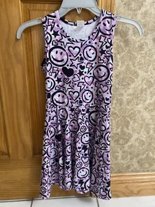 Too Sweet Girls Purple/Blue/Black Emoji/Hearts/Stars Racerback Tank Dress Size 8 - Picture 1 of 4
