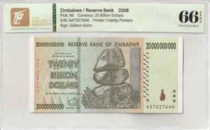 TQG - ZIMBABWE 20 BILLION DOLLAR, AA/2008, P-86, 66 EPQ GEM - UNCIRCULATED - Picture 1 of 5