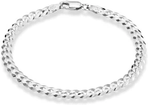 Sterling Silver 925 Chain Bracelet Cuban Link Curb Chain 5mm Solid Diamond-Cut - Picture 1 of 3