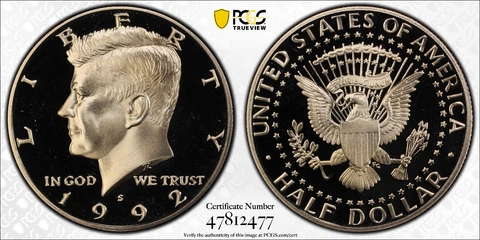 1992 S 50c KENNEDY HALF DOLLAR PCGS PR69DCAM Protected by Gold Shield & TrueView Cover