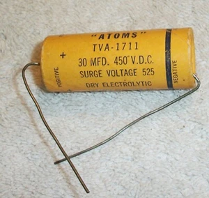 Condensador electrolítico seco Sprague TVA-1711 "átomos" 30 MFD 450 VDC Surge 525 - Imagen 1 de 2