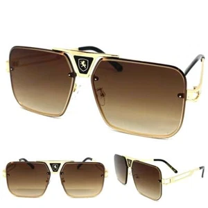 Classy Elegant Modern Retro Hip Hop Style SUNGLASSES Gold Metal Frame Brown Lens - Picture 1 of 6