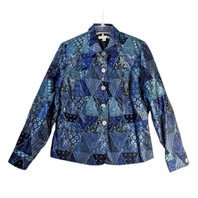 Coldwater Creek Brocade Tapestry Jacket Womens Medium Blue Silver Green Vintage - Image 1 of 4