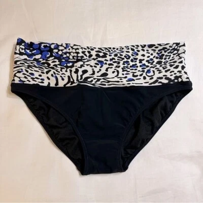 Parte inferior de bikini de natación Profile blanco y negro con estampado de animales banda acanalada 10 Foto 1 de 4