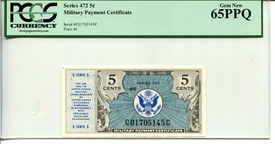 Series 472 5 Cents Military Payment Certificate 65 PPQ GEM NEW - Image 1 of 2