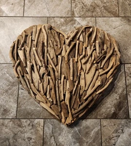Natural Wood Driftwood Heart Art Wall Sculpture LARGE Hand Made 26x26 BIG HEAVY - Picture 1 of 8