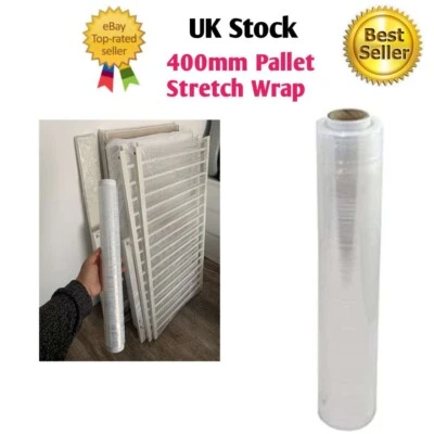 BRANDED 400mm x 250m Pallet Stretch Foil Shrink Wrap Clear Roll Plastic for Moving House