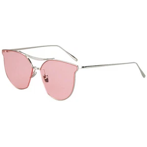 86011 C3 CATEYE MODISCHE SONNENBRILLE METALL SILBERFARBENES GESTELL ROSA KLARE GLÄSER - Bild 1 von 3