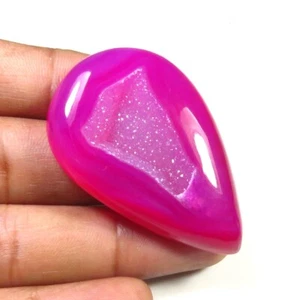 Natural Onyx Geode Window Gems 45x30 mm Pink Druzy Agate Pear Cabochon OND-1395 - Picture 1 of 10