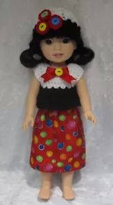 Ropa hecha a mano para muñecas AGWW 141/2”, falda, sombrero de ganchillo y conjunto de top #W33 - Imagen 1 de 3