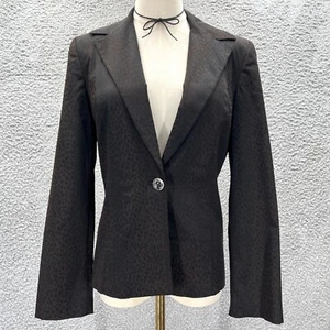 leopard cheetah Bebe fitted Blazer Jacket Y2K Black brown animal print S office - Picture 1 of 8