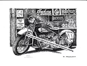 La prima motocicletta indiana ~ 1901 ~ stampa a penna e inchiostro - Foto 1 di 2