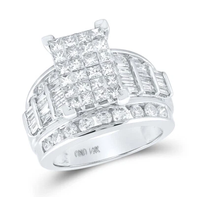 10kt White Gold Princess Diamond Cluster Bridal Wedding Engagement Ring 3 Ctw - Image 1 of 4