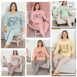 Damen Große Größen Pyjama Lang Schlafanzug 2-Teiler Set L-38 - Bild 1 von 26