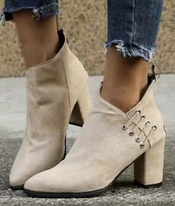 ROSY Womens Apricot Lace Up-Accent Pointed-Toe Booties Size 8 M US - Picture 1 of 6