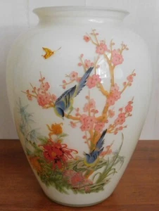 RAR Vintage Bristol Creme Vase Handbemalt Vögel Blumen WUNDERSCHÖN! - Bild 1 von 3