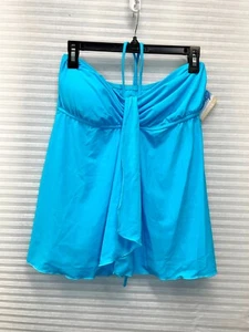 Blue Sky Swimwear Womens Drape Front Tankini Top Solid Turquoise Top Only Sz XL - Picture 1 of 9