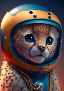 A4 Size - Cheetah Astronaut Poster Print Wall Art Home Decor Pets Kids - Picture 1 of 2