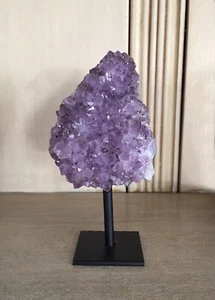 Natural Brazilian Amethyst Geode Cluster On a Metal Stand Bohemian Crystal Gift - Picture 1 of 7