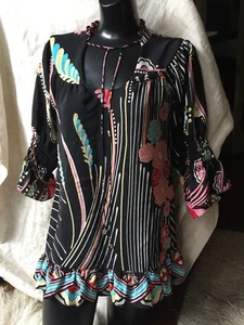 Julie braun mehrfarbig Seide Blumen U-Ausschnitt Bluse Top Größe 2 - Bild 1 von 12