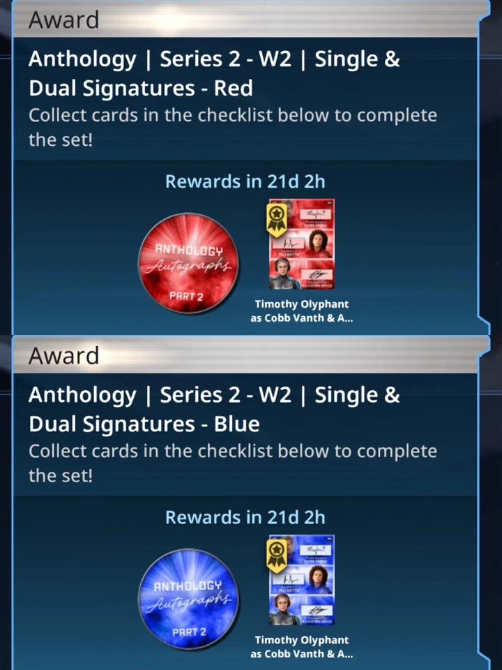 TOPPS STAR WARS CARD TRADER ANTHOLOGY S2 W2 SR RED/BLUE SR/R SIGNATURE WB SET - Image 1 of 1