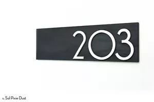 Modern Apartment door Numbers Label, Black Wood and Acrylic numbers glued on it - Picture 1 of 5