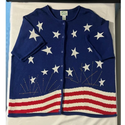 QUACKER FACTORY Women's USA Patriotic Button Front Cardigan Sweater Plus SZ 3X - Image 1 of 4