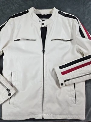 Chaqueta de moto pequeña de cuero Wilsons de colección para hombre blanca negra roja mediana Moto Foto 1 de 4